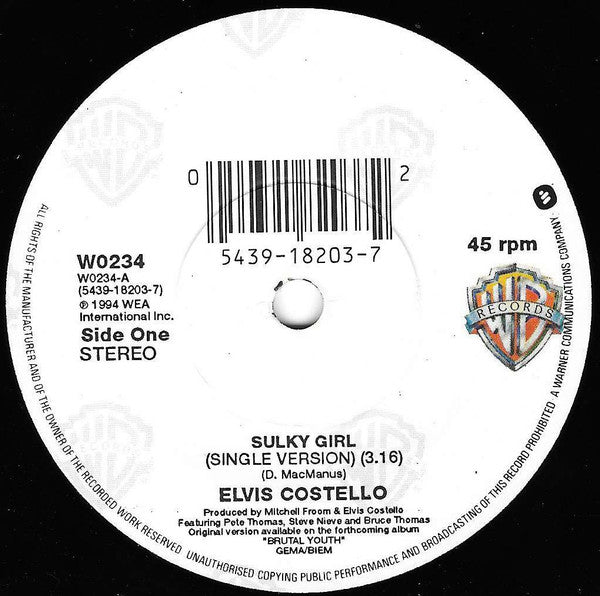 Elvis Costello : Sulky Girl (7", Single)