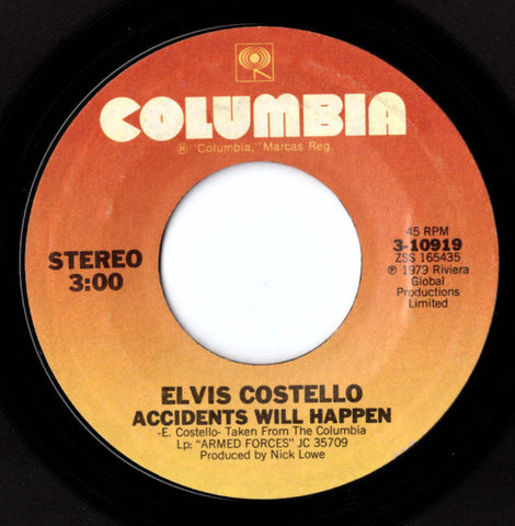 Elvis Costello : Accidents Will Happen (7", Single, Styrene, Pit)