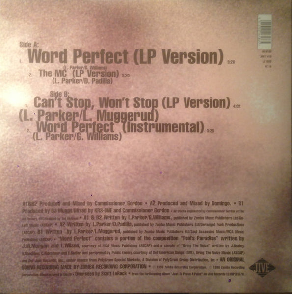 KRS-One : Can't Stop, Won't Stop / The MC / Word Perfect (12")