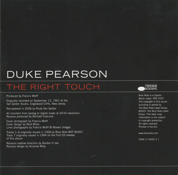 Duke Pearson : The Right Touch  (CD, Album, RE, RM)