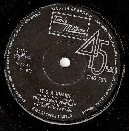 The Motown Spinners* : It's A Shame  (7", Single, Sol)