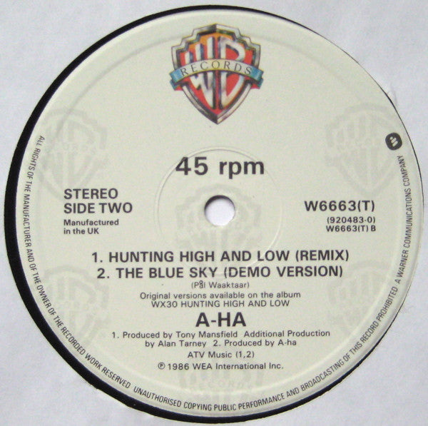 a-ha : Hunting High And Low (12")