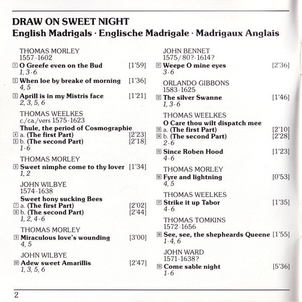 The Hilliard Ensemble : "Draw On Sweet Night" English Madrigals (CD, Album, RE)