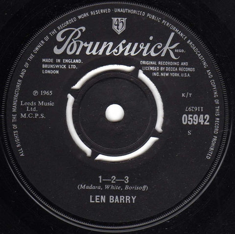 Len Barry : 1-2-3 (7", Single, 4-P)