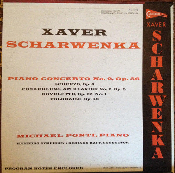 Xaver Scharwenka, Richard Kapp, Michael Ponti : Piano Concerto No. 2, Op. 56 (LP, Album)