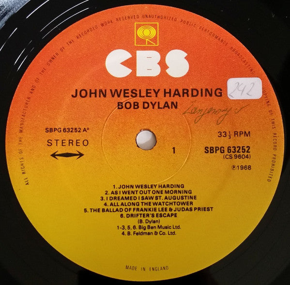 Bob Dylan : John Wesley Harding (LP, Album, RE)
