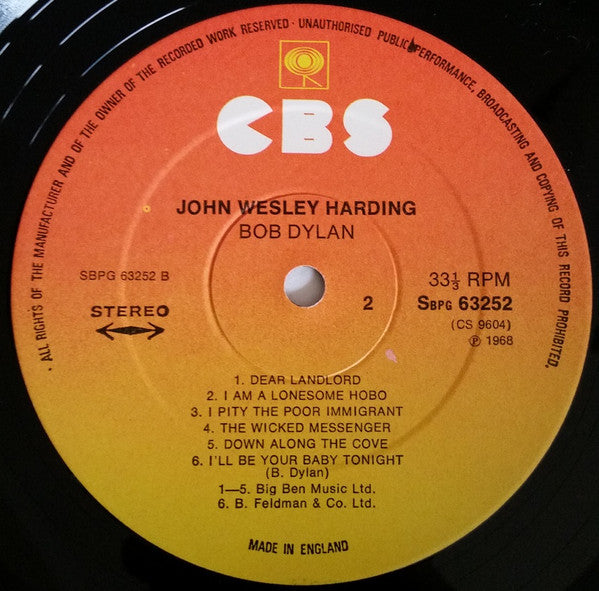 Bob Dylan : John Wesley Harding (LP, Album, RE)