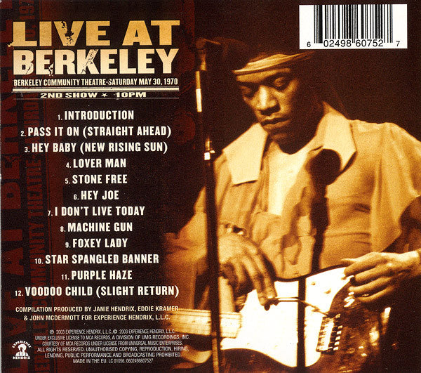 The Jimi Hendrix Experience : Live At Berkeley (CD, Album, Dig)