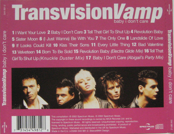 Transvision Vamp : Baby I Don't Care (CD, Comp)