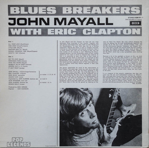 John Mayall With Eric Clapton : Bluesbreakers (LP, Album, RP)