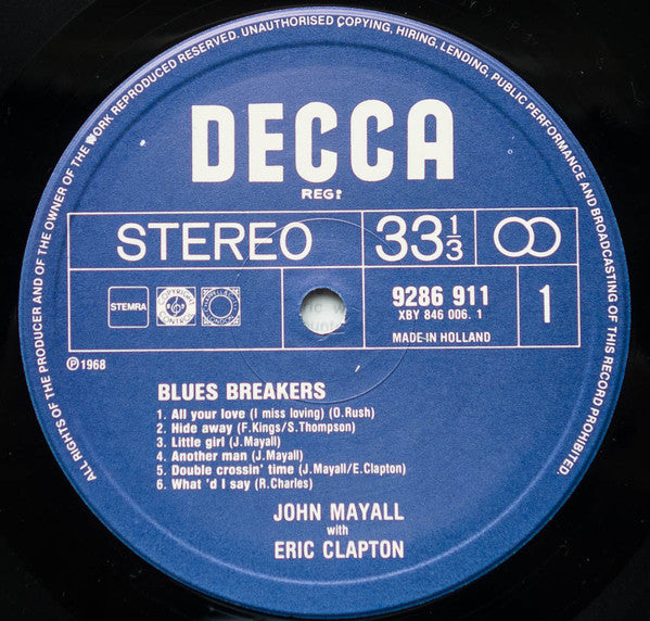 John Mayall With Eric Clapton : Bluesbreakers (LP, Album, RP)