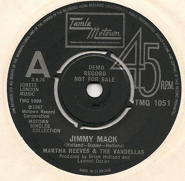 Martha Reeves & The Vandellas : Jimmy Mack / Dancing In The Street (7", Single, Promo, Lar)