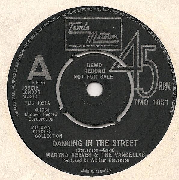 Martha Reeves & The Vandellas : Jimmy Mack / Dancing In The Street (7", Single, Promo, Lar)