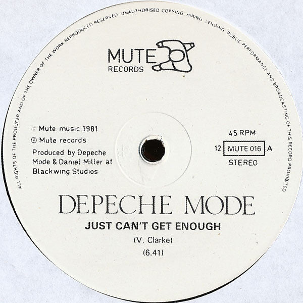 Depeche Mode : Just Can't Get Enough (Schizo Mix) (12", Single, RP, MVS)