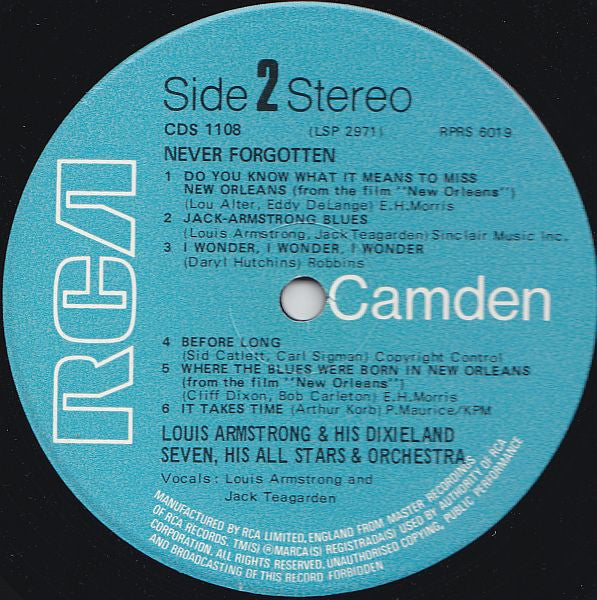 Louis Armstrong : Never Forgotten (LP, Comp)