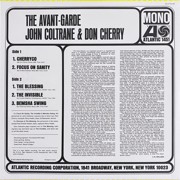 John Coltrane & Don Cherry : The Avant-Garde (LP, Mono, RE, 180)
