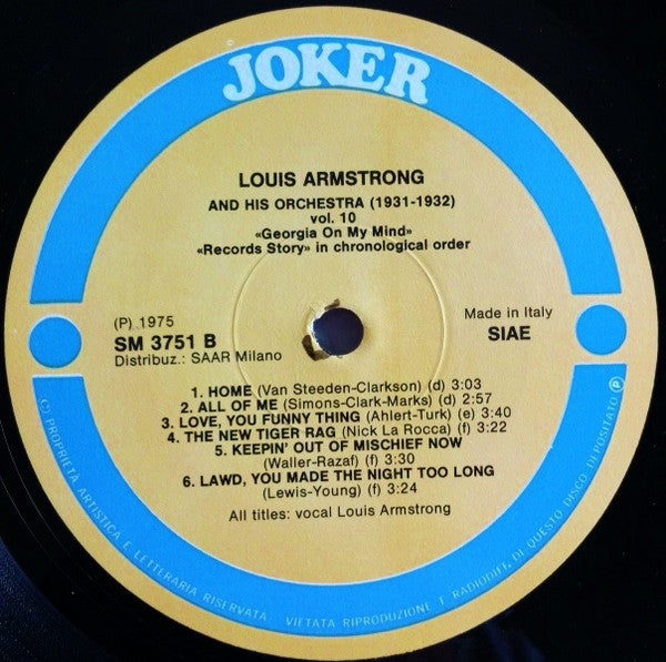 Louis Armstrong And His Orchestra : Georgia On My Mind (1931 - 1932) (LP, Comp, RE)