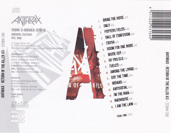 Anthrax : Return Of The Killer A's (CD, Comp, RE)