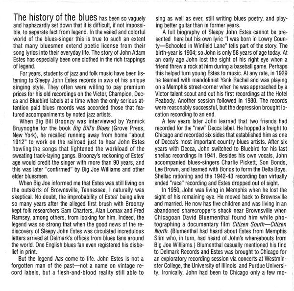 Sleepy John Estes : The Legend Of Sleepy John Estes (CD, Album, RE, RM)