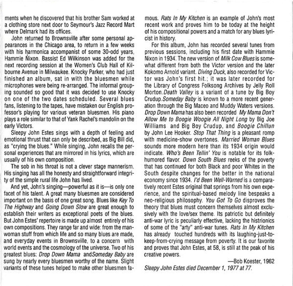 Sleepy John Estes : The Legend Of Sleepy John Estes (CD, Album, RE, RM)