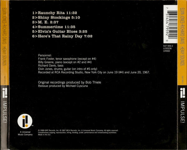 Elvin Jones And Richard Davis (2) : Heavy Sounds (CD, Album, RE, RM, Dig)