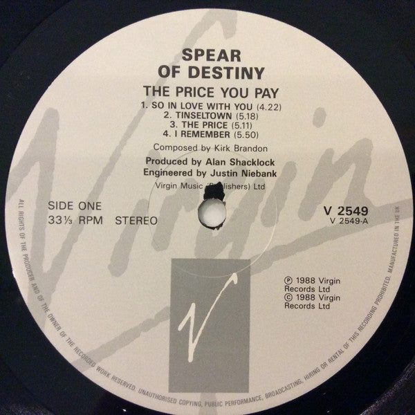 Spear Of Destiny : The Price You Pay (LP, Album)