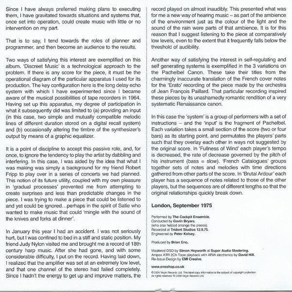 Brian Eno : Discreet Music (CD, Album, RE, RM)