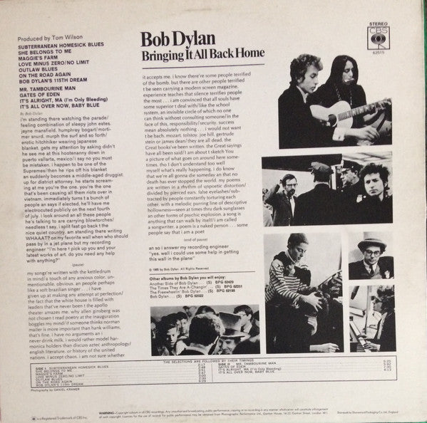 Bob Dylan : Bringing It All Back Home (LP, Album, RP)