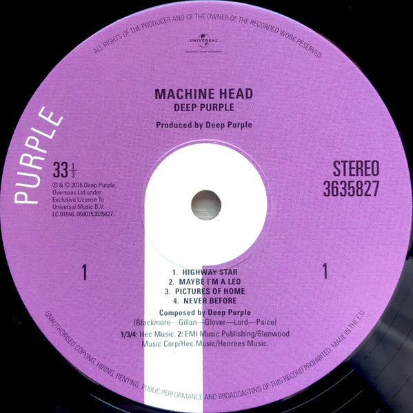 Deep Purple : Machine Head (LP, Album, RE, RM, Gat)