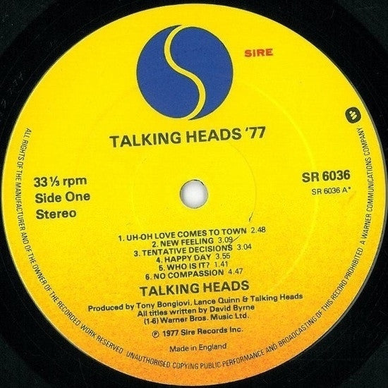 Talking Heads : Talking Heads: 77 (LP, Album, RP)
