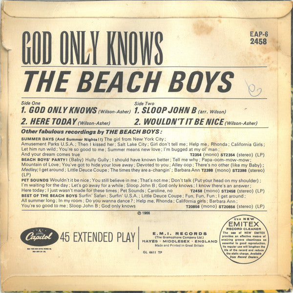 The Beach Boys : God Only Knows (7", EP, Mono, Sol)