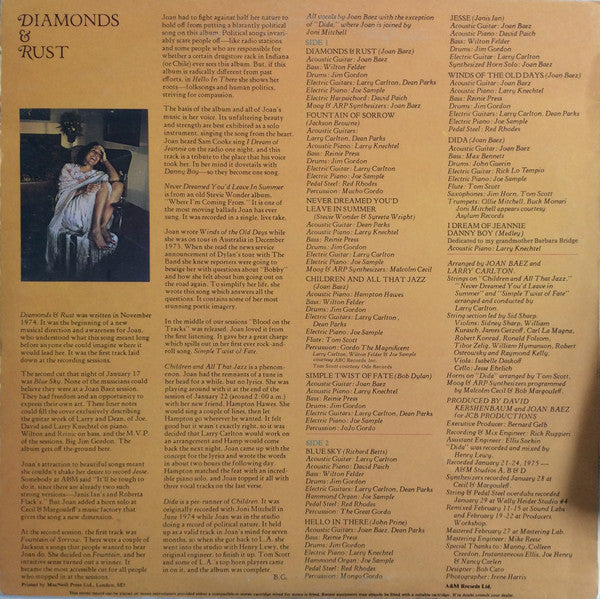 Joan Baez : Diamonds & Rust (LP, Album)