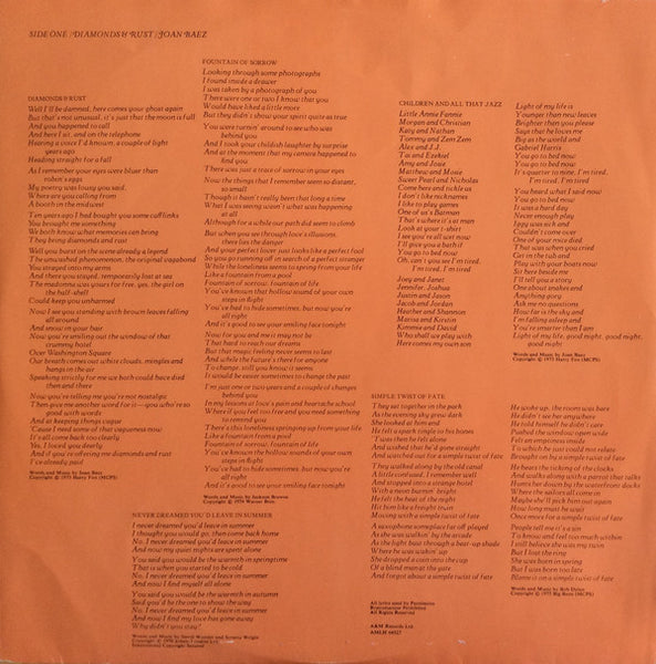 Joan Baez : Diamonds & Rust (LP, Album)