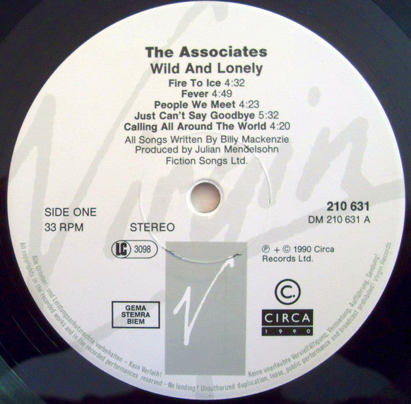 The Associates : Wild And Lonely (LP, Album)
