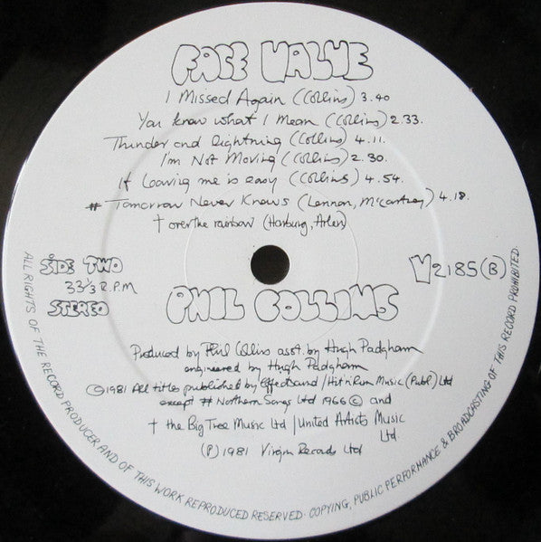 Phil Collins : Face Value (LP, Album, Gat)