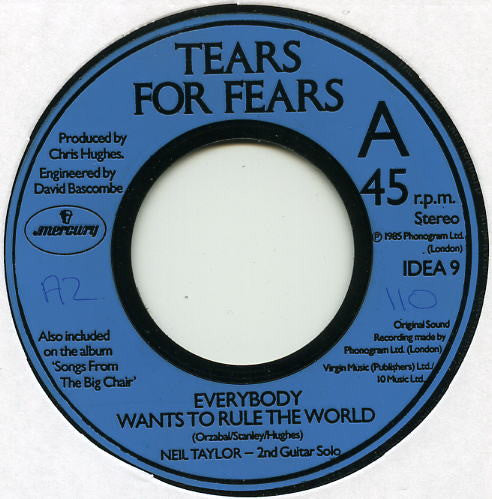 Tears For Fears : Everybody Wants To Rule The World (7", Blu)