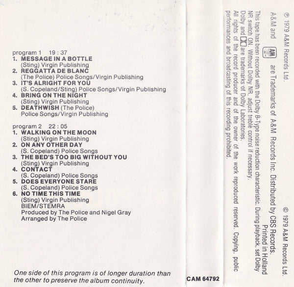 The Police : Reggatta De Blanc (Cass, Album)