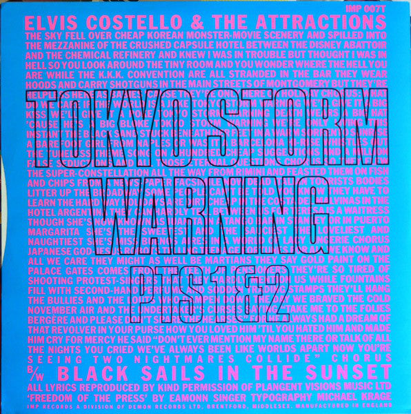 Elvis Costello & The Attractions : Tokyo Storm Warning Pts 1 & 2 (12")