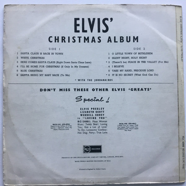 Elvis Presley : Elvis’ Christmas Album (LP, Album, RE)