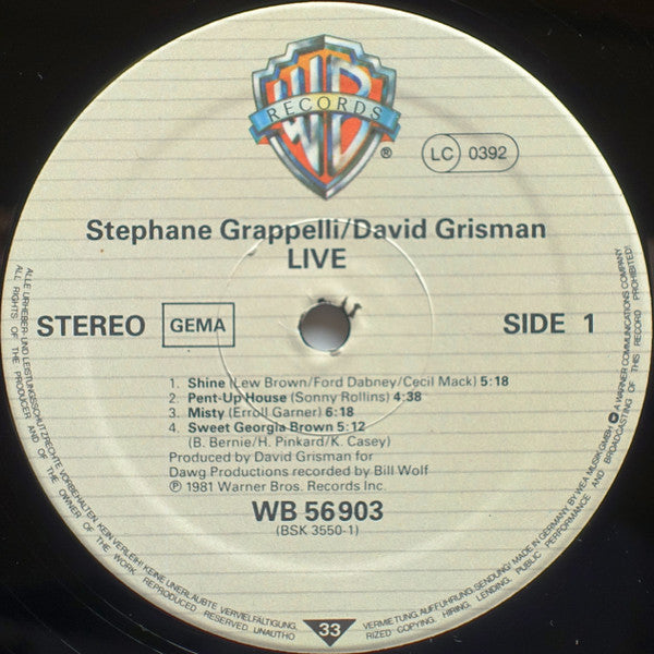 Stephane Grappelli* / David Grisman : Live (LP, Album, Gat)