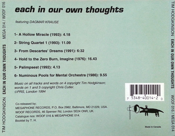 Tim Hodgkinson : Each In Our Own Thoughts (CD, Album)