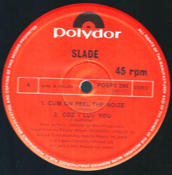 Slade : Cum On Feel The Noize / Coz I Luv You / Take Me Bak 'Ome / Gudbuy T' Jane (12", Single)