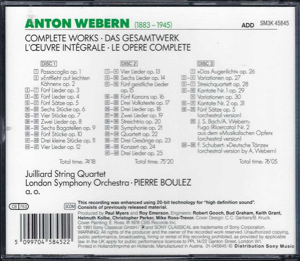 Webern* - Pierre Boulez : Complete Works Opp. 1-31 = Das Gesamtwerk = L'Œuvre Intégrale (3xCD, Comp, RM + Box)