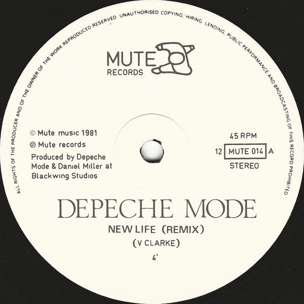 Depeche Mode : New Life (Re Mix) / Shout! (Rio Mix) (12", Single, Lin)