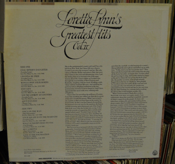 Loretta Lynn : Loretta Lynn's Greatest Hits Vol. II (LP, Comp, Glo)
