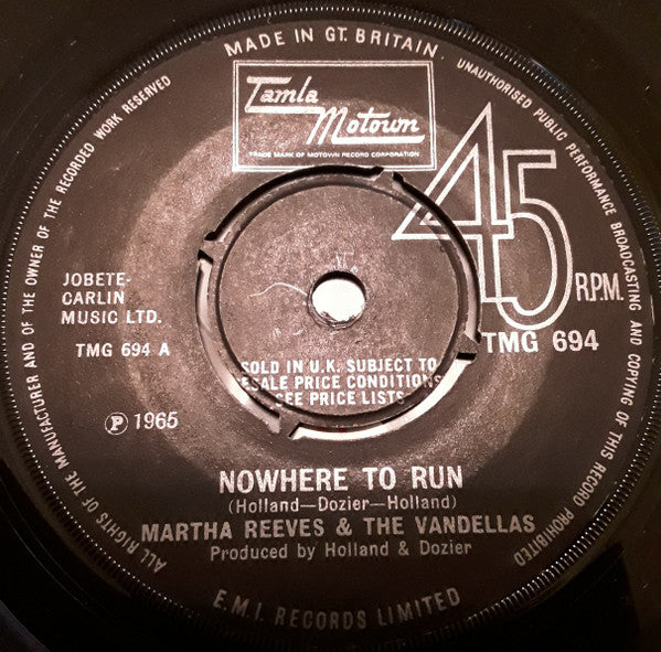 Martha Reeves & The Vandellas : Nowhere To Run (7", Single, 4 P)