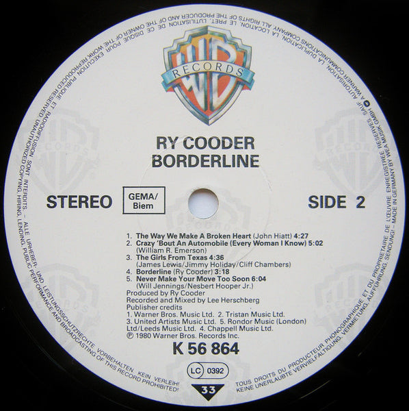 Ry Cooder : Borderline (LP, Album, RE)