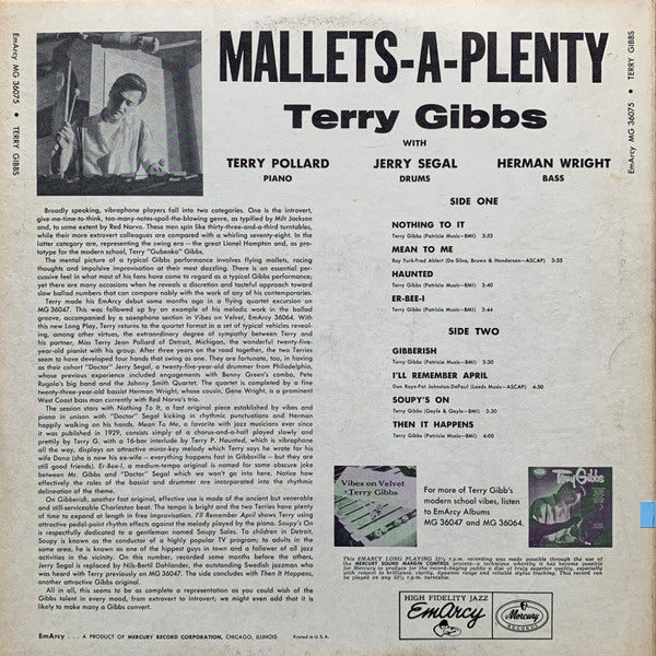 Terry Gibbs : Mallets-A-Plenty (LP, Album, Mono, Ind)