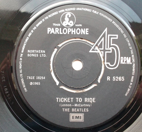 The Beatles : Ticket To Ride c/w Yes It Is (7", Single, Mono, RE)