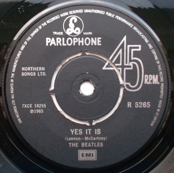 The Beatles : Ticket To Ride c/w Yes It Is (7", Single, Mono, RE)